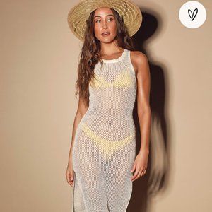 NWT Lulu's sheer swim crochet cover up in cream